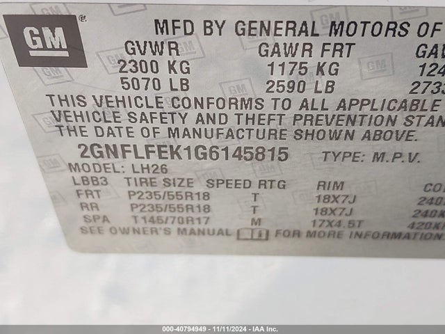 Chevrolet EQUINOX LT 2016 2GNFLFEK1G6145815 Image 9