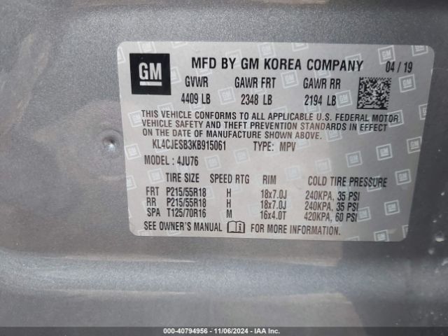 KL4CJESB3KB915061 Buick Encore Awd Preferred