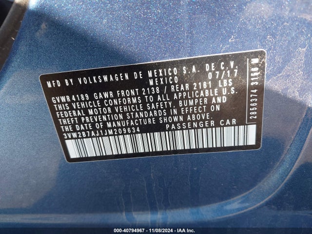 Volkswagen Jetta 1.4t S 2018 3VW2B7AJ1JM209634 Image 9