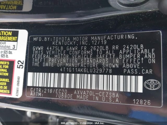 4T1G11AK6LU329778 Toyota Camry Se Nightshade Edition