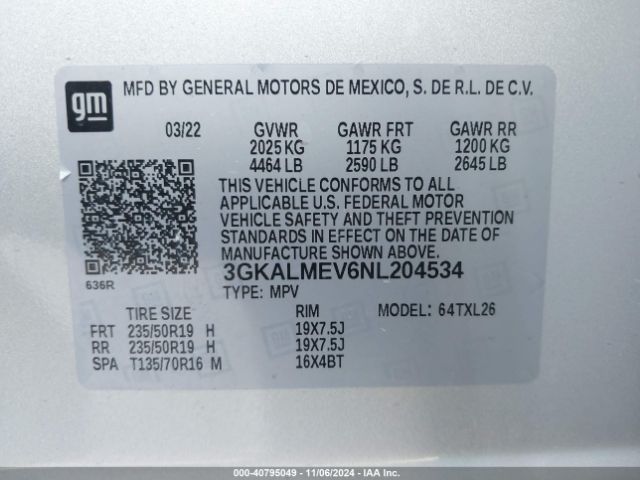 3GKALMEV6NL204534 GMC Terrain Fwd Sle
