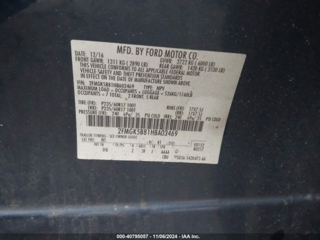 2FMGK5B81HBA03469 Ford FLEX SE