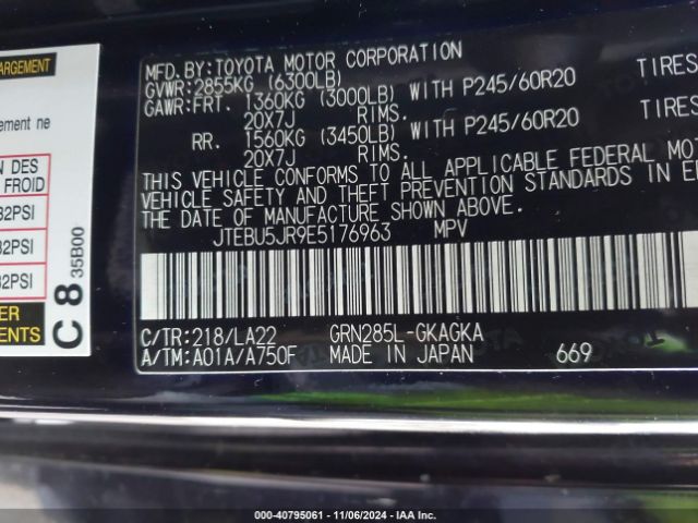 JTEBU5JR9E5176963 Toyota 4runner Limited