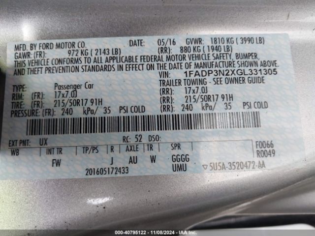 1FADP3N2XGL331305 Ford Focus Titanium