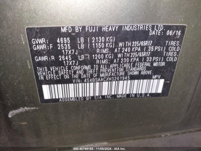 4S4BSAACXH3201945 Subaru Outback 2.5i