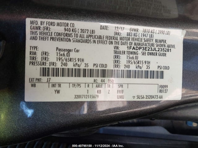 1FADP3E23JL235281 Ford FOCUS S
