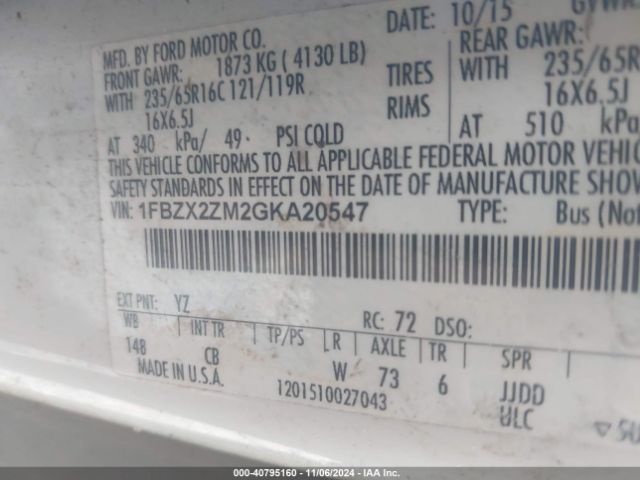 1FBZX2ZM2GKA20547 Ford Transit-350 Xlt