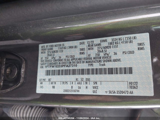 Ford F-150 Platinum 2023 1FTFW1ED3PFA27310 Image 9