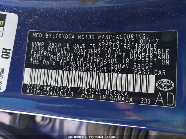 Toyota COROLLA SE 2017 2T1BURHE9HC831077 Image 9