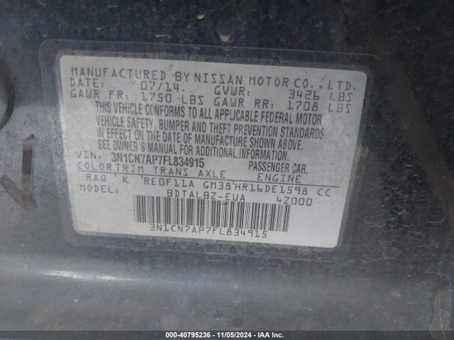 Nissan Versa 1.6 Sv 2015 3N1CN7AP7FL834915 Image 9