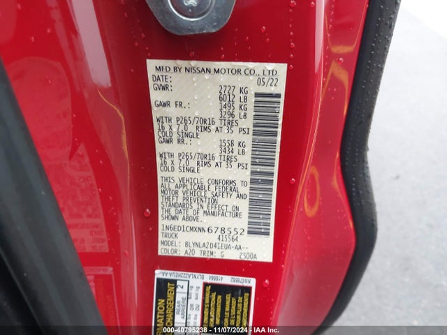 1N6ED1CMXNN678552 Nissan Frontier S 4x4