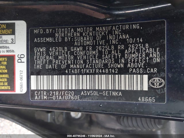 4T4BF1FKXFR448142 Toyota 2ar-fe