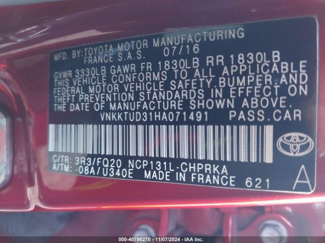 VNKKTUD31HA071491 Toyota YARIS L