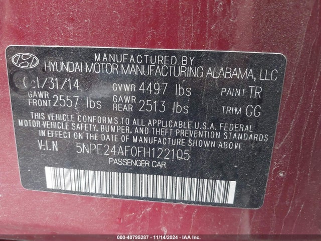 Hyundai SONATA SE 2015 5NPE24AF0FH122105 Image 9