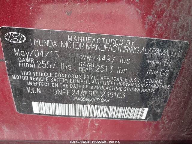 Hyundai SONATA SE 2015 5NPE24AF9FH235163 Image 9