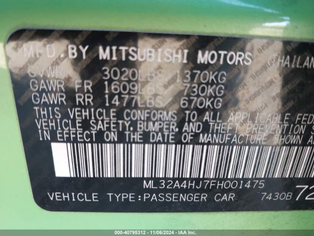 ML32A4HJ7FH001475 Mitsubishi MIRAGE ES