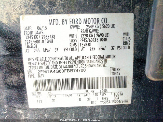 Ford EDGE SE 2015 2FMTK4G80FBB74700 Image 9