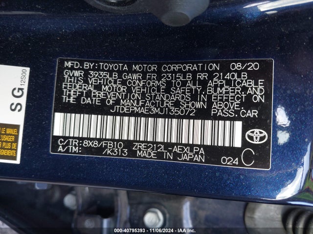 Toyota COROLLA LE 2021 JTDEPMAE3MJ135072 Image 9
