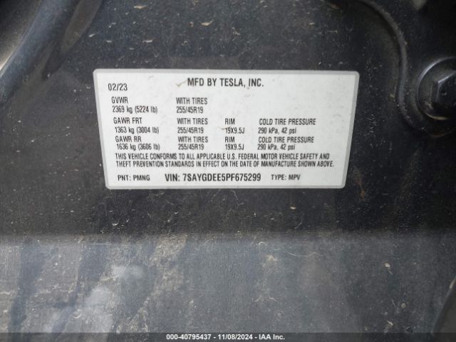 7SAYGDEE5PF675299 Tesla Model Y