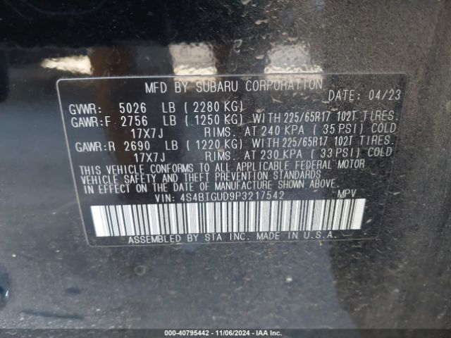 2023 SUBARU OUTBACK 4S4BTGUD9P3217542 Photo 8