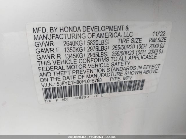 5J8YE1H80PL015788 Acura Mdx Advance Package
