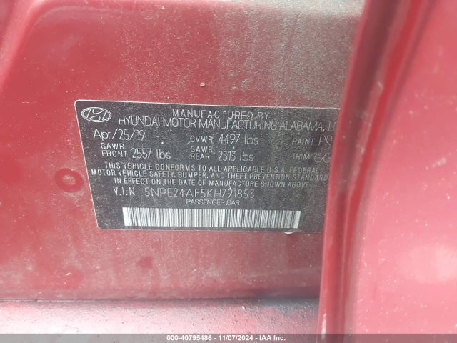 Hyundai SONATA SE 2019 5NPE24AF5KH791853 Image 9