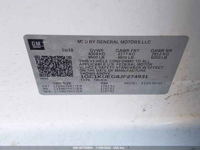 1GC1KUEG8JF274931 Chevrolet Silverado 2500hd Wt