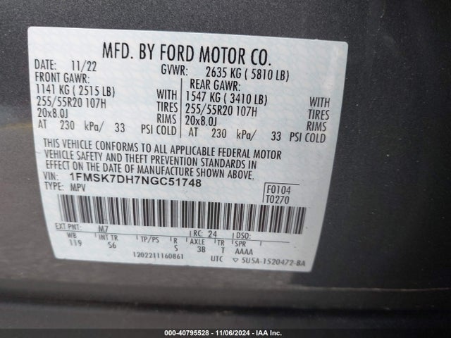Ford EXPLORER XLT 2022 1FMSK7DH7NGC51748 Image 9
