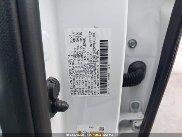 Honda Passport Awd Elite 2022 5FNYF8H08NB015777 Image 9