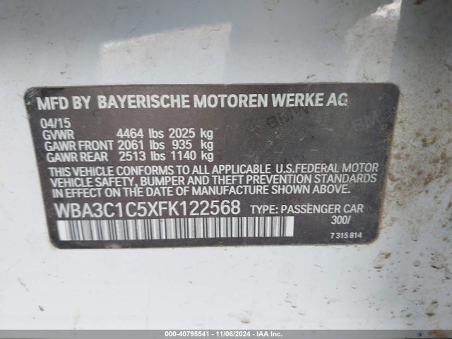 BMW 328I 2015 WBA3C1C5XFK122568 Image 9