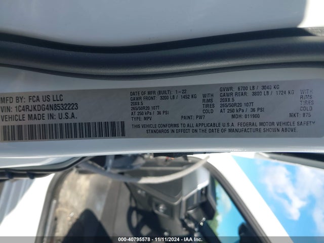 1C4RJKDG4N8532223 Jeep Grand Cherokee L Overland 4x4