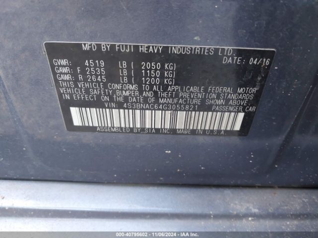 4S3BNAC64G3055821 Subaru Legacy 2.5i Premium