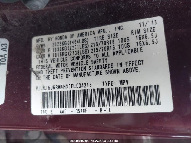 Honda CR-V LX 2014 5J6RM4H30EL034215 Image 9