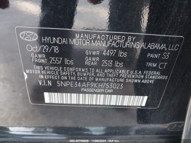 Hyundai SONATA SEL 2019 5NPE34AF9KH753023 Image 9