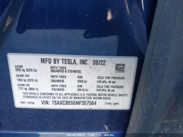 7SAXCBE66NF357564 Tesla Model X Plaid Tri Motor All-wheel Drive