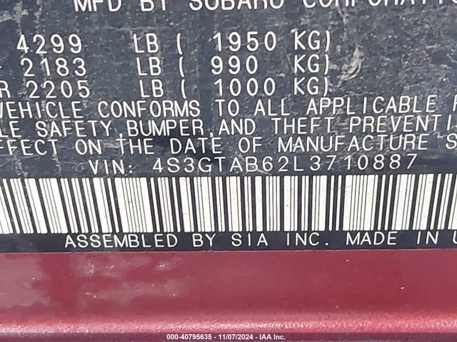 4S3GTAB62L3710887 Subaru Impreza 5-door