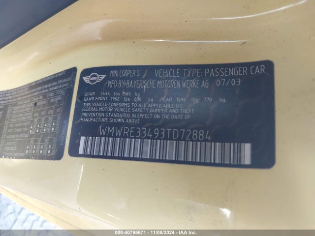 2003 MINI COOPER S WMWRE33493TD72884 Photo 8
