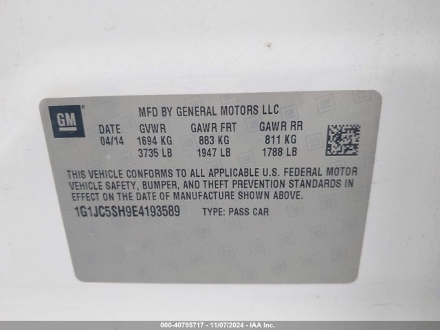 Chevrolet Sonic Lt Auto 2014 1G1JC5SH9E4193589 Image 9
