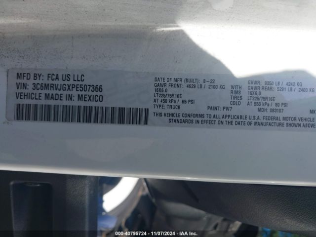 3C6MRVJGXPE507366 RAM Promaster 3500 Cargo Van High Roof 159 Wb Ext