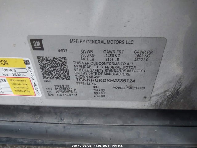 1GNKRGKDXHJ335724 Chevrolet Traverse 1lt