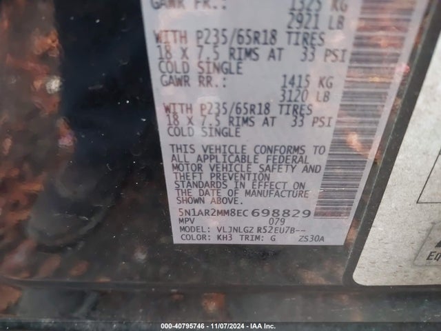 Nissan Pathfinder Platinum/s/sl/sv 2014 5N1AR2MM8EC698829 Image 9