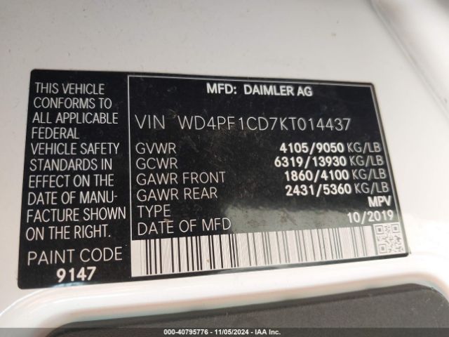 WD4PF1CD7KT014437 Mercedes-Benz Sprinter 2500 High Roof V6