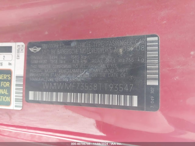 2008 MINI COOPER S WMWMF73538TT93547 Photo 8