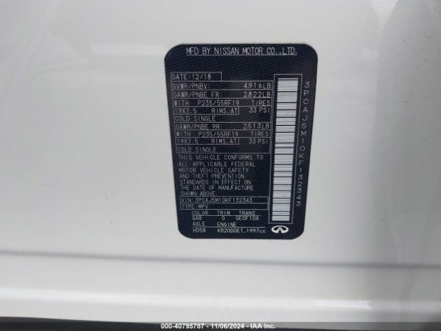 3PCAJ5M10KF132343 Infiniti Qx50 Luxe