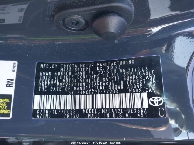 5YFS4MCE7PP147203 Toyota COROLLA SE