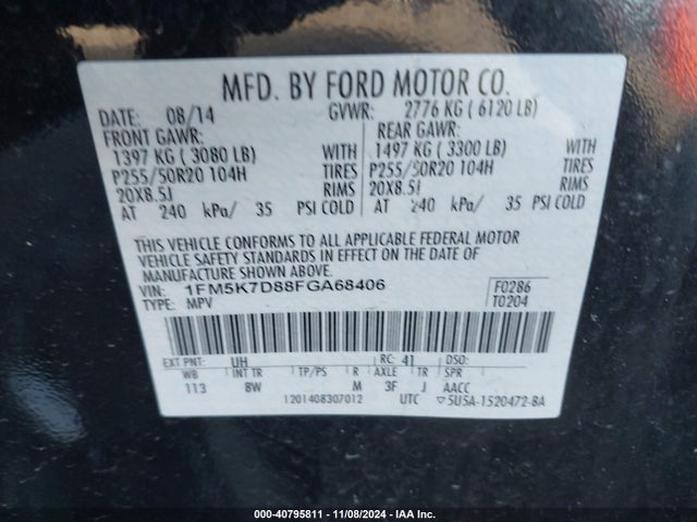Ford EXPLORER XLT 2015 1FM5K7D88FGA68406 Image 9