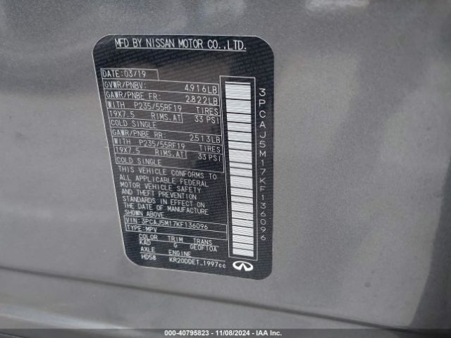 3PCAJ5M17KF136096 Infiniti Qx50 Luxe