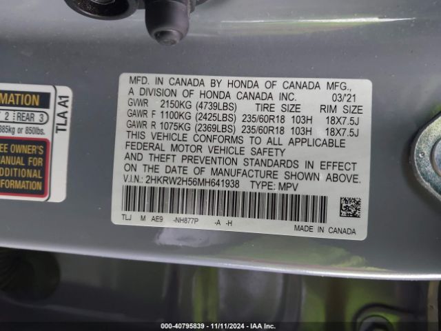 2HKRW2H56MH641938 Honda Cr-v Awd Ex