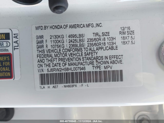 Honda CR-V EX 2017 5J6RW2H58HL007946 Image 9