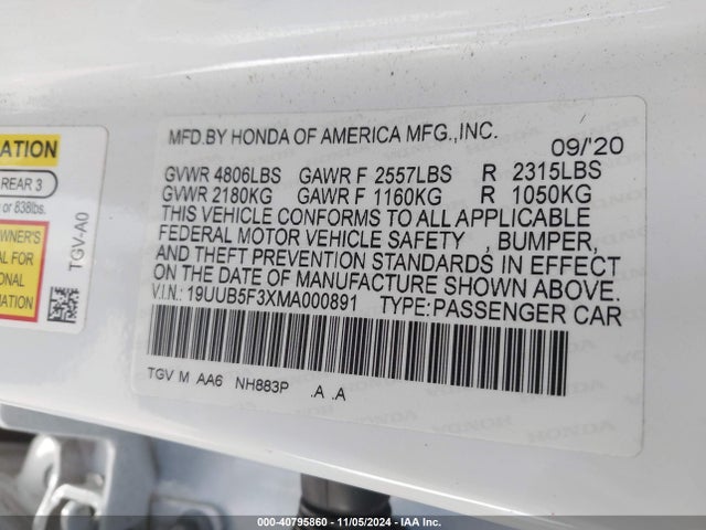 19UUB5F3XMA000891 Acura Tlx Standard